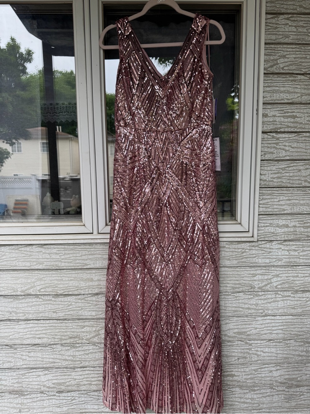 Macy's Rose Gold Sequin V-Neck Maxi Dress
